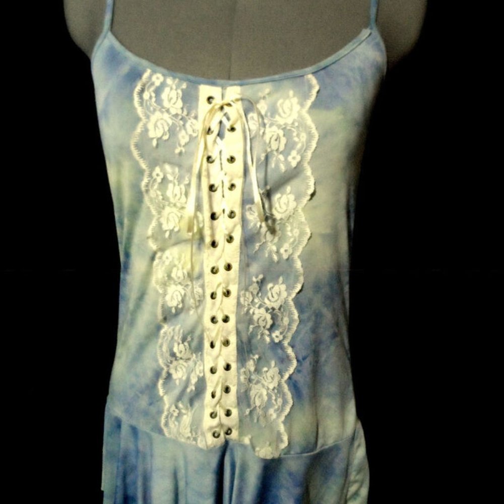 OBE Lace Up Camisole Dress S Blue Mineral wash Sleepwear Sexy Modern Grommets